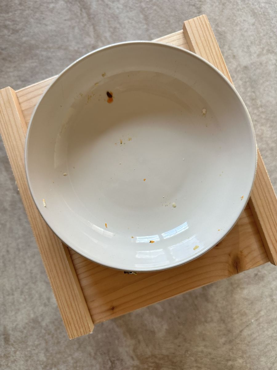 今日から歯のための粉が一さじ。お皿はからっぽ。